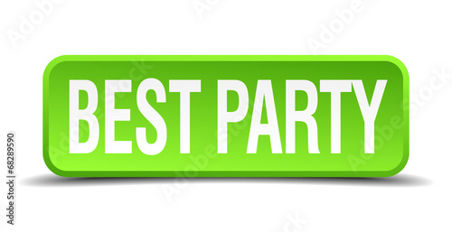 best party green 3d realistic square isolated button