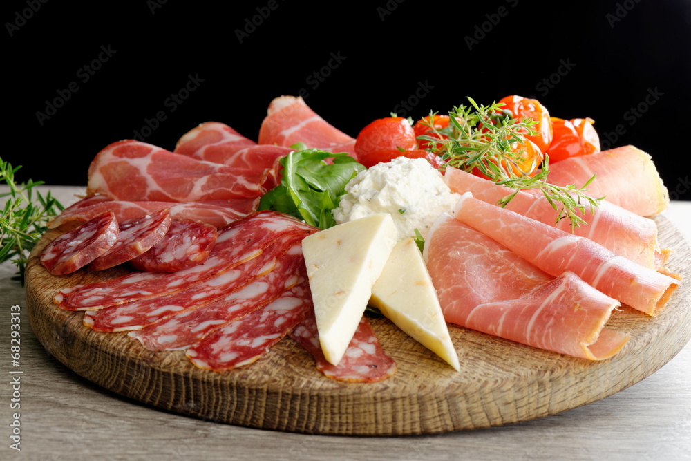 Arrangement of Delicatessen Cold Cuts with Smoked Ham, Cheese