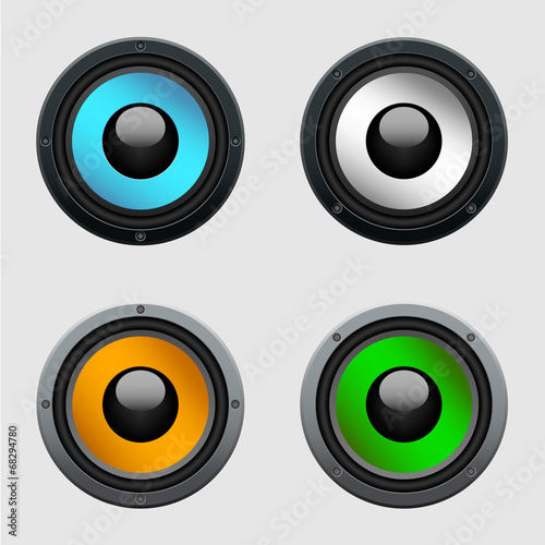 Set of four colorful speakers - realistic illustration