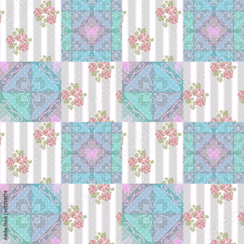 Patchwork abstract seamless floral pattern background © fuzzyfox