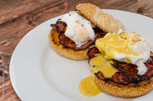 Benedict eggs with crispy bacon and hollandaise sauce