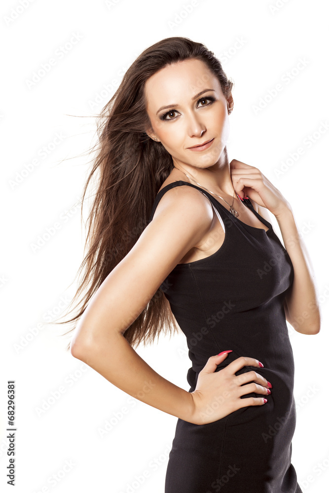 beautiful lady posing with the wind in her hair