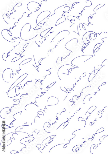 Collection of fictitious contract signatures. Autograph illustra
