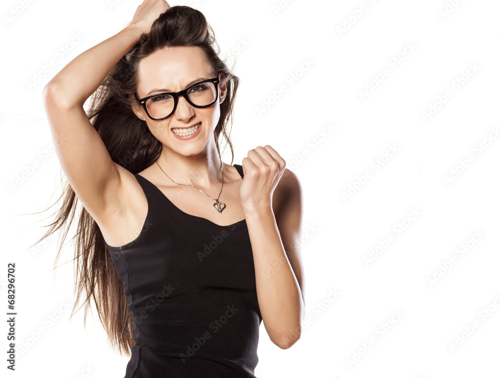 excited happy woman on a white background
