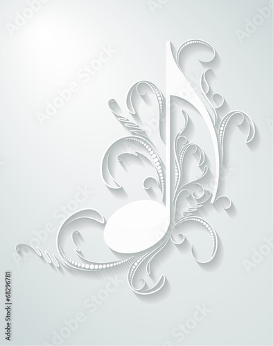 Abstract musical background with note in cut of paper style