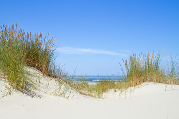 Leinwandbilder Dünen Meerblick zwischen zwei Sanddünen  © Matauw