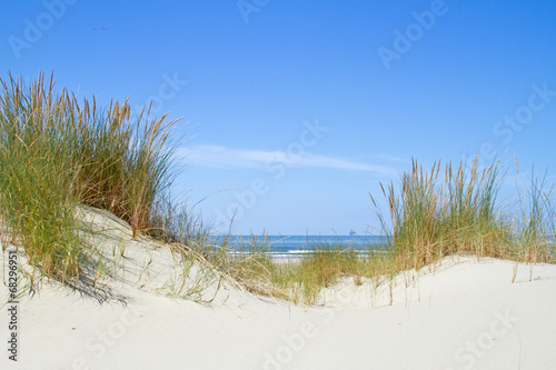 Fototapeta Naklejka Na Ścianę i Meble -  View on the sea between two dunes