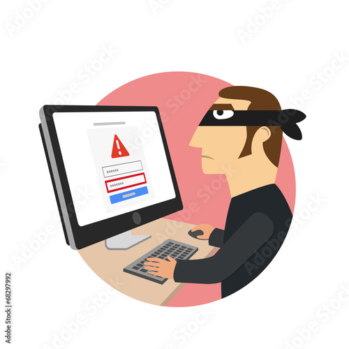 Hacker stealing sensitive data on computer - Concept hacking