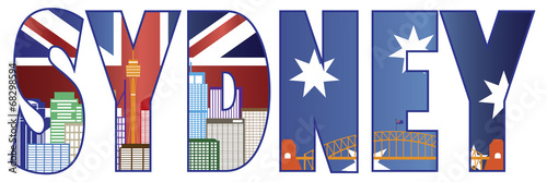 Sydney Text Outline with Skyline Color Vector Illustration