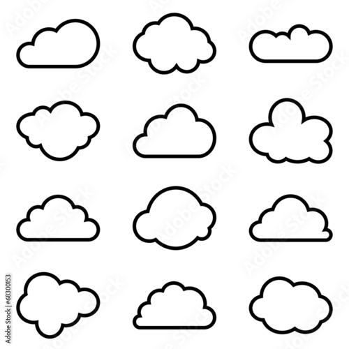 Set of twelve different vector shapes of clouds