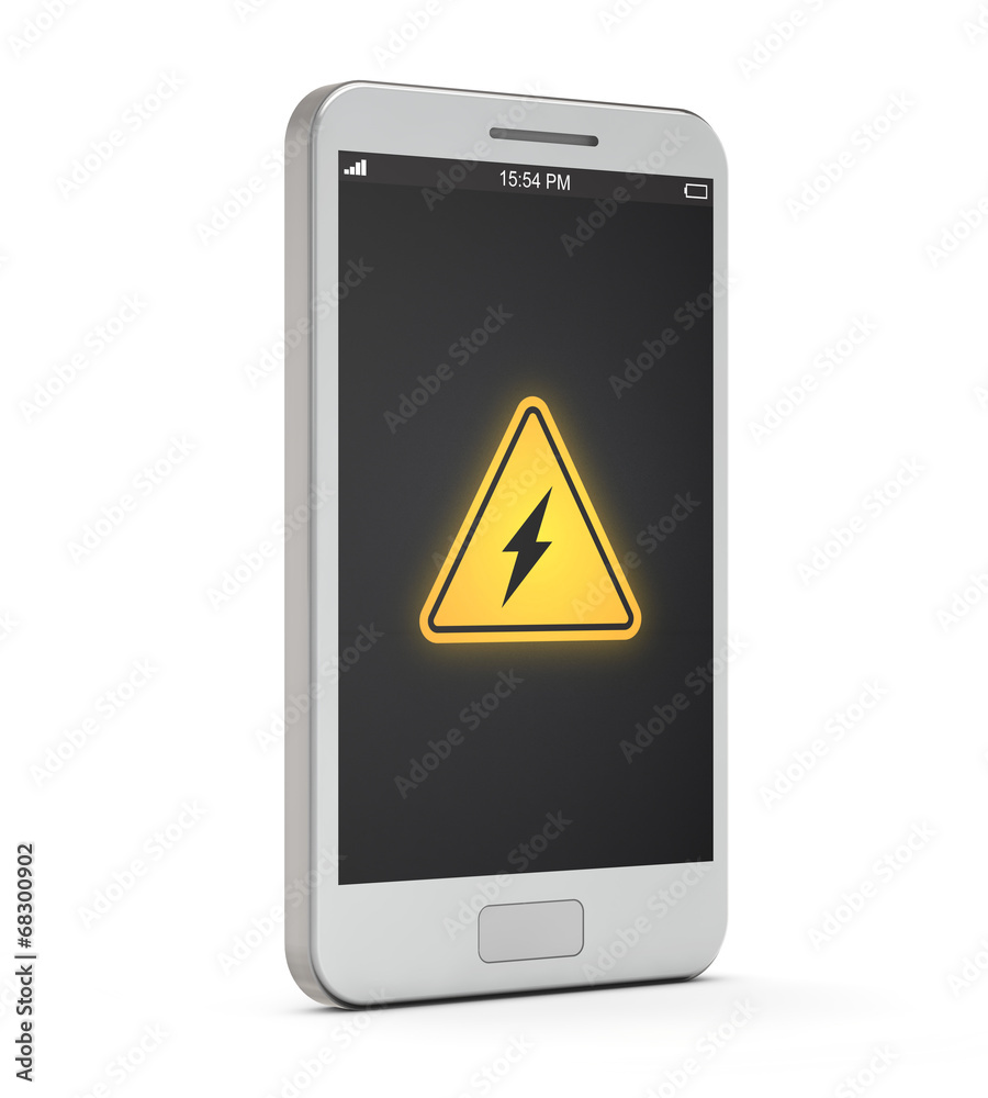 white smartphone battery allert icon on the screen white smartphone battery allert icon on the screen