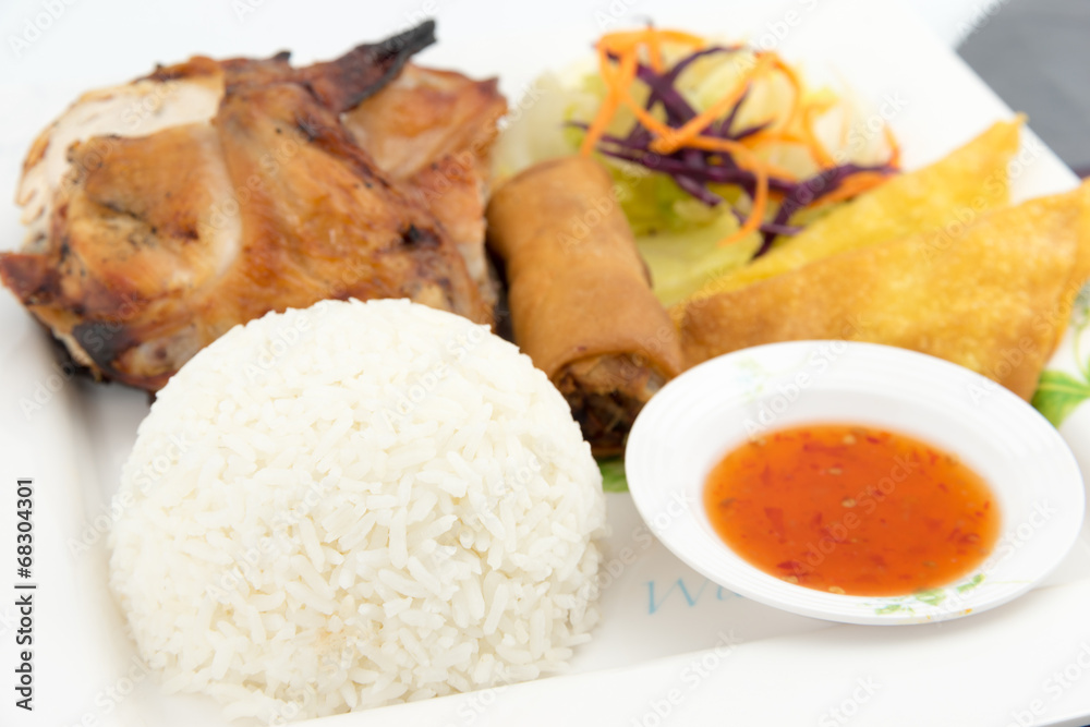BBQ chicken with steam rice BBQ chicken with steam rice