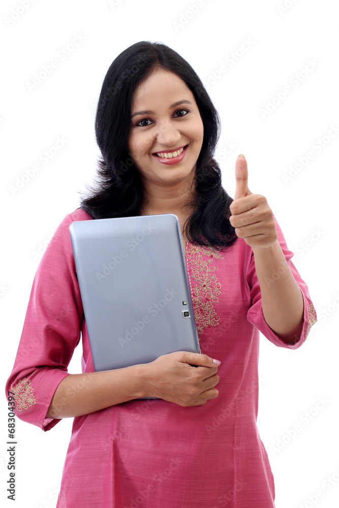 Happy young woman with tablet computer Happy young woman with tablet computer