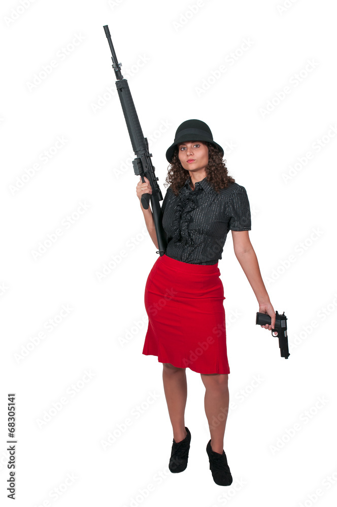 Woman with Assault Rifle and Handgun Woman with Assault Rifle and Handgun