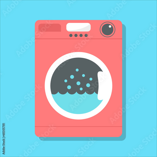 red washing machine in flat style