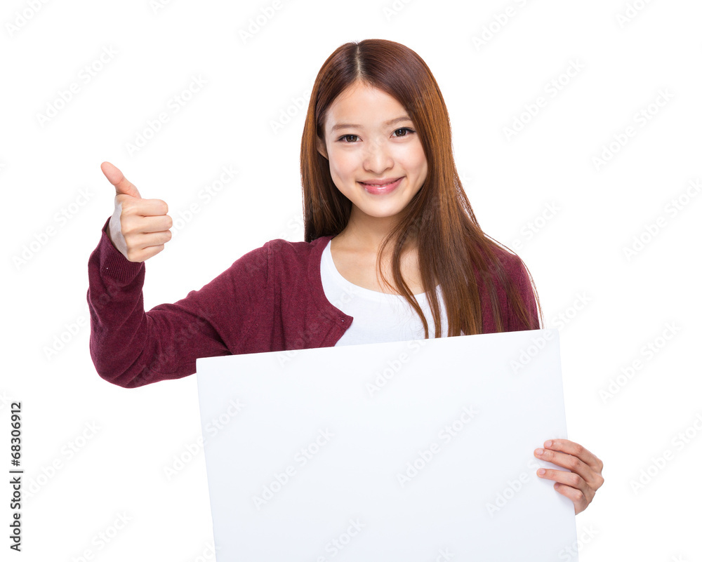 Young woman hold placard and thumb up Young woman hold placard and thumb up