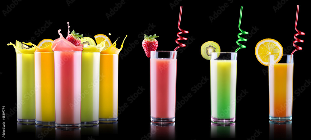 tasty summer fruits with juice in glass tasty summer fruits with juice in glass