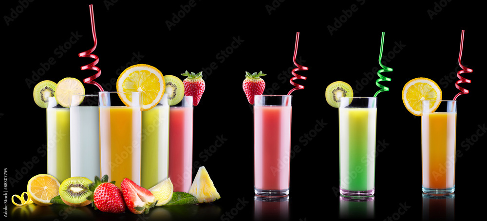 tasty summer fruits with juice in glass tasty summer fruits with juice in glass