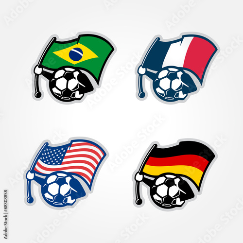 Cartoon football character with flag in hand
