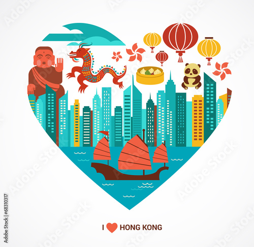 Hong Kong love background and vector illustration