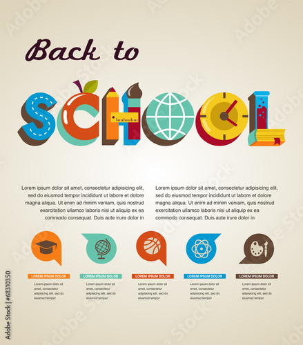 Back to school - text with icons. Vector concept