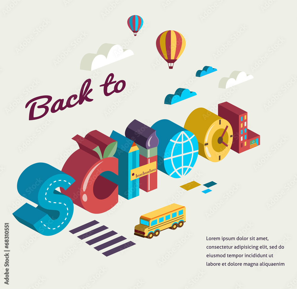 Back to school - text with icons. Vector concept Back to school - text with icons. Vector concept