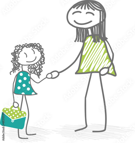mère amenant sa fille à l'école