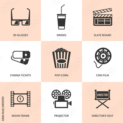 Set of black cinema icons.