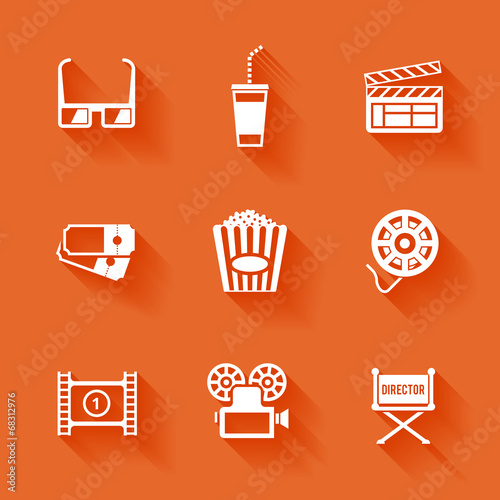Set of white cinema movie icons.