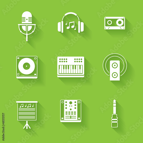 Set of white music and sound icons.