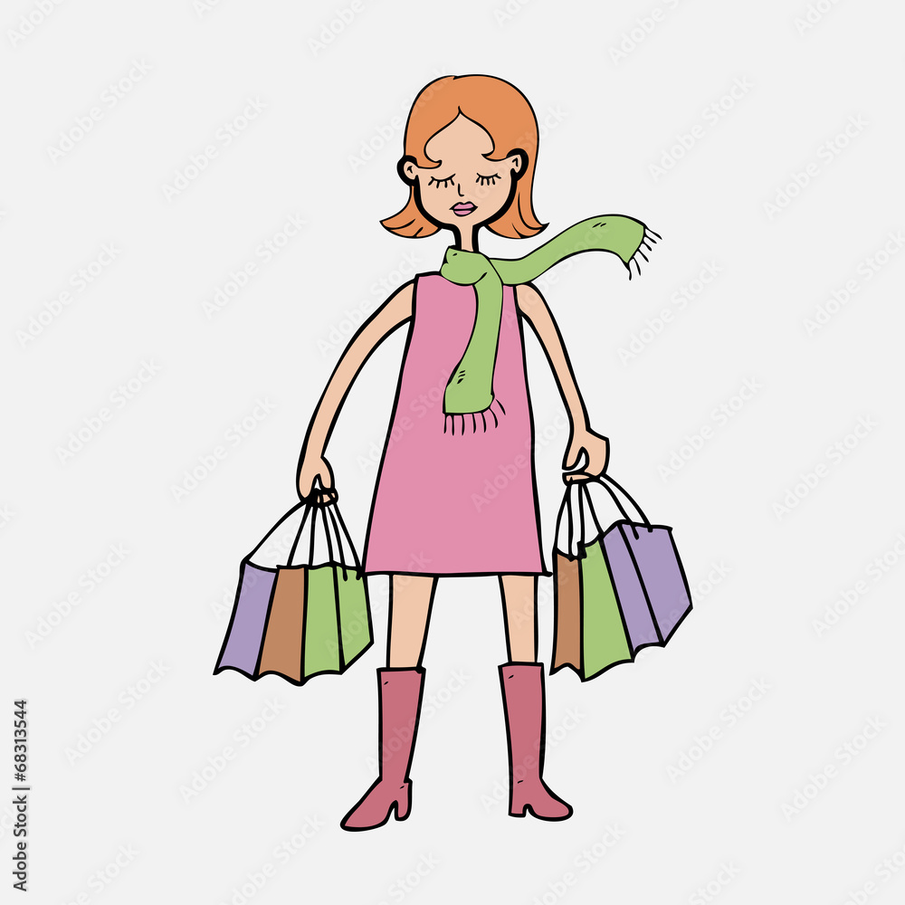 Woman with scarf and shopping bags