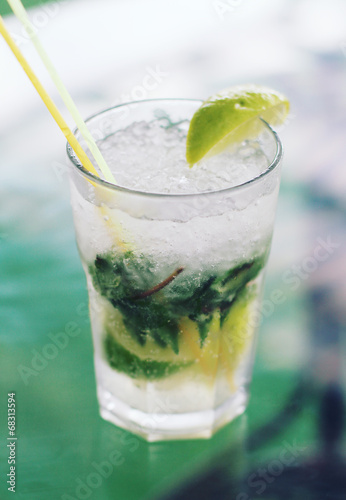 Mojito cocktail. Photo toned style instagram filters 