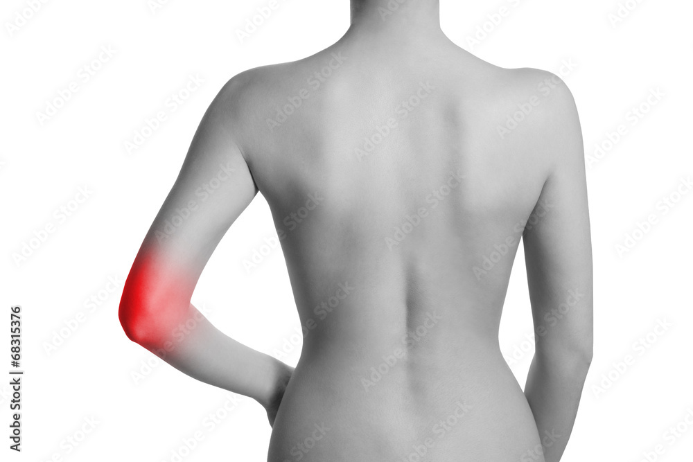 Naklejka premium Woman having pain in her elbow
