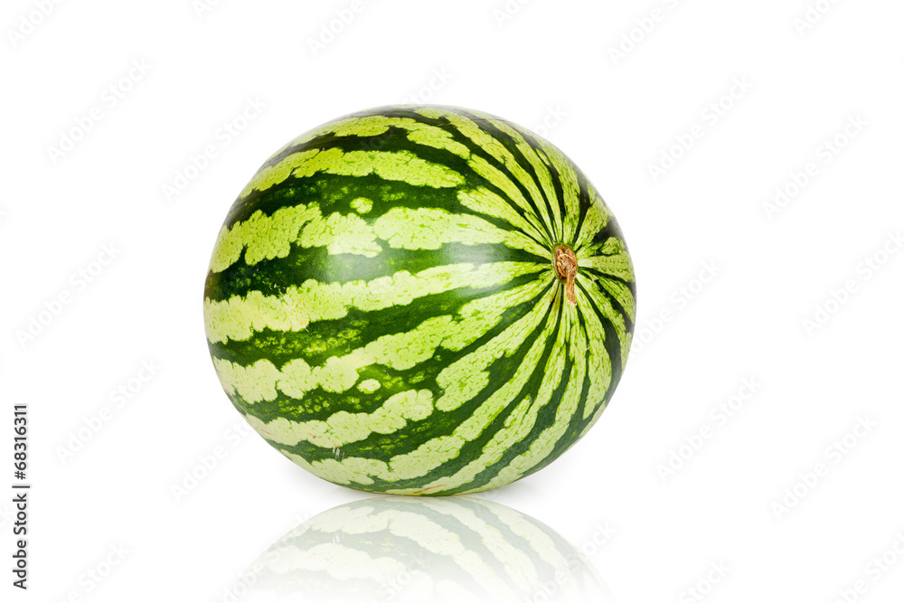 Große reife Wassermelone isoliert und gespiegelt Große reife Wassermelone isoliert und gespiegelt