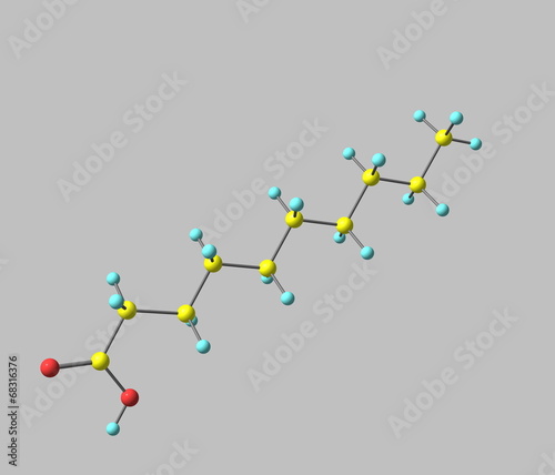 Decanoic (capric) acid molecule isolated on gray photo