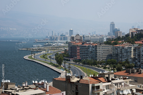 The sea with views of the city Izmir in Turkey