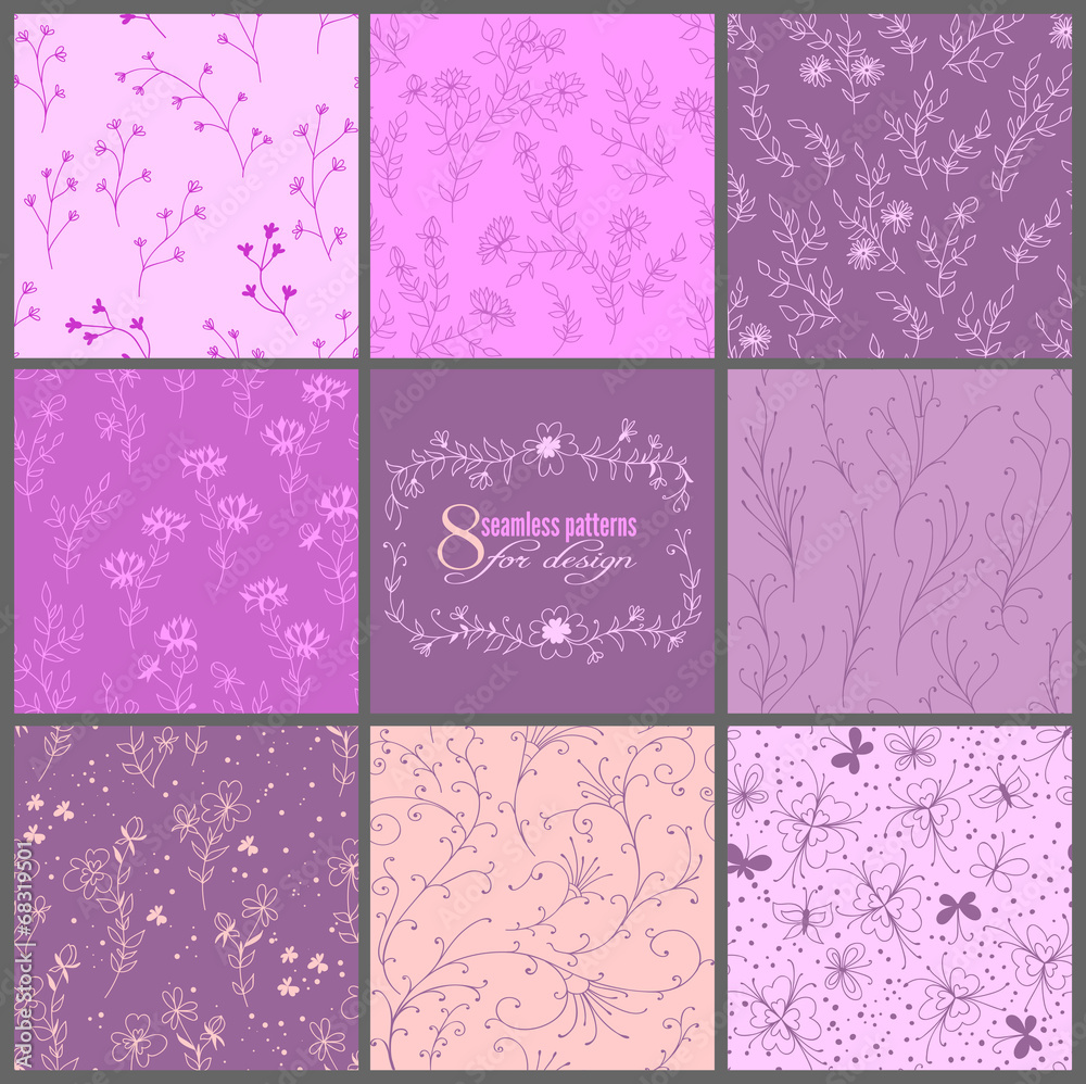 8 seamless floral patterns