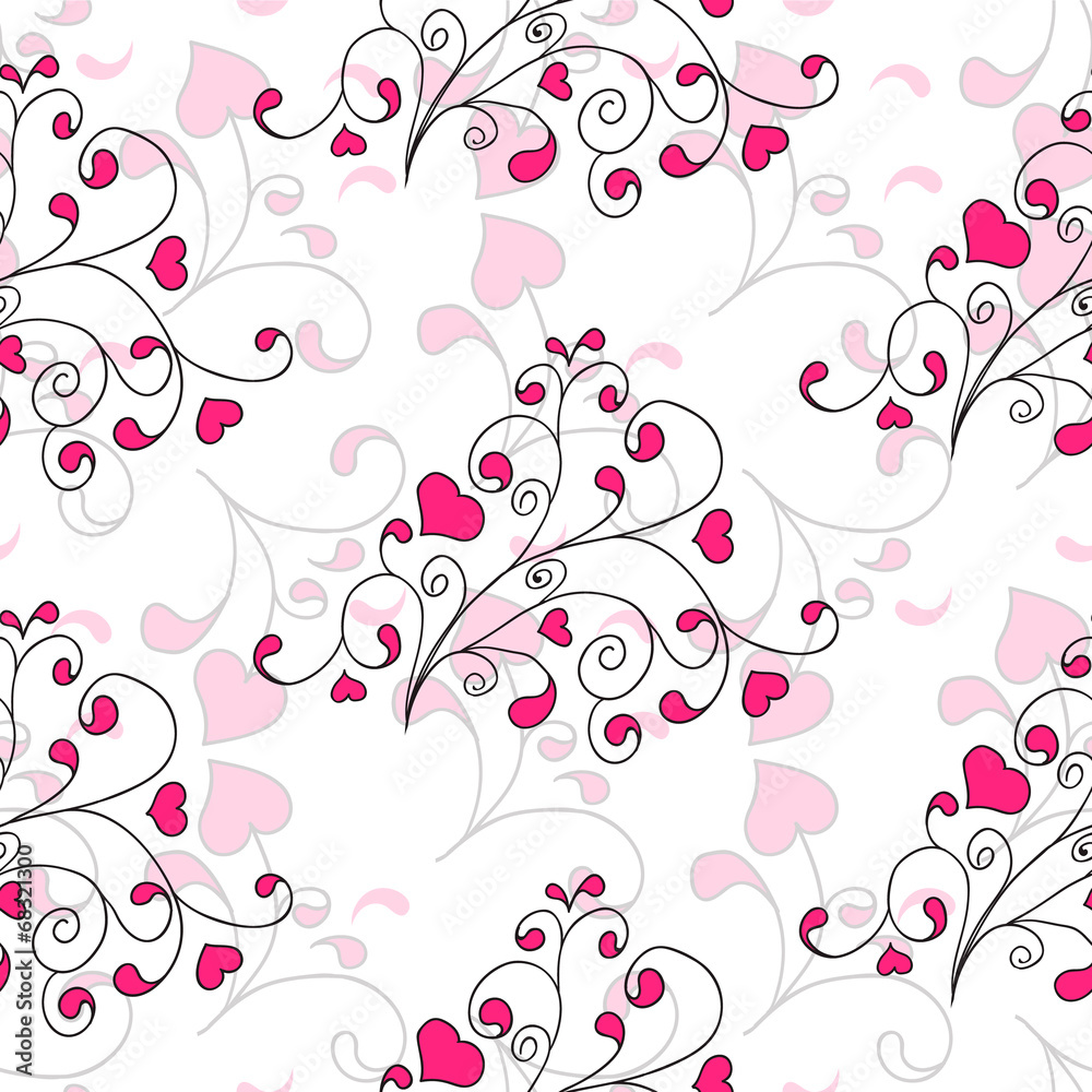 Hearts and swirls on a light background. seamless background
