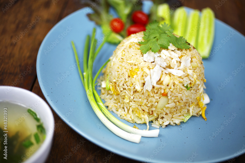 close up thai crab fried rice in dish