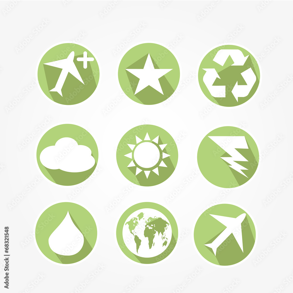 Main icons Set of nature, with shadow and pixel - Green Main icons Set of nature, with shadow and pixel - Green