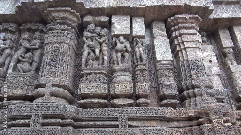ancient-erotic-sacred-art-sculptures-on-konark-sun-temple-stock-video