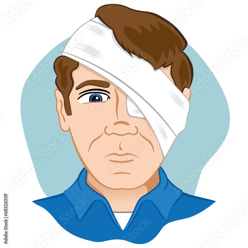 Fotografie, Obraz First aid dressing bandages with bandage on head and eye