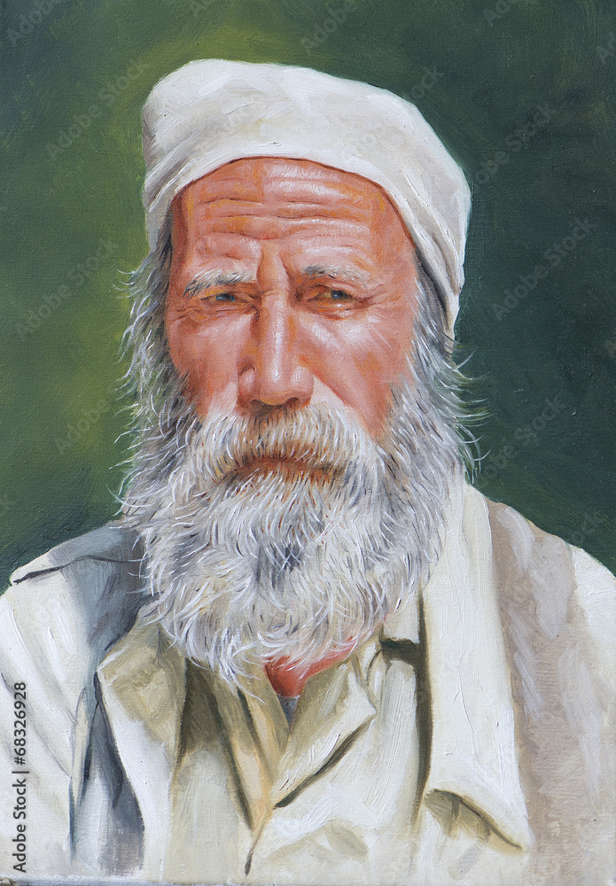 dipinto di un uomo anziano con la barba bianca Stock-Foto