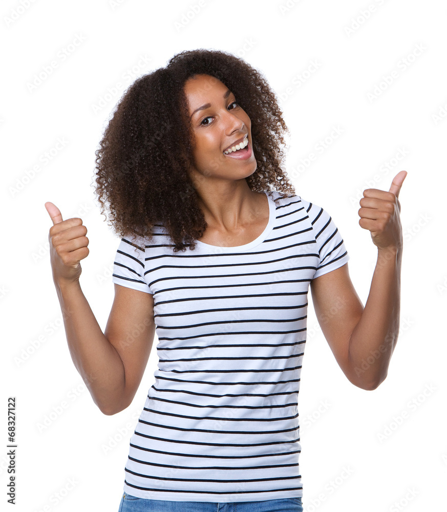 Smiling young woman with thumbs up Smiling young woman with thumbs up