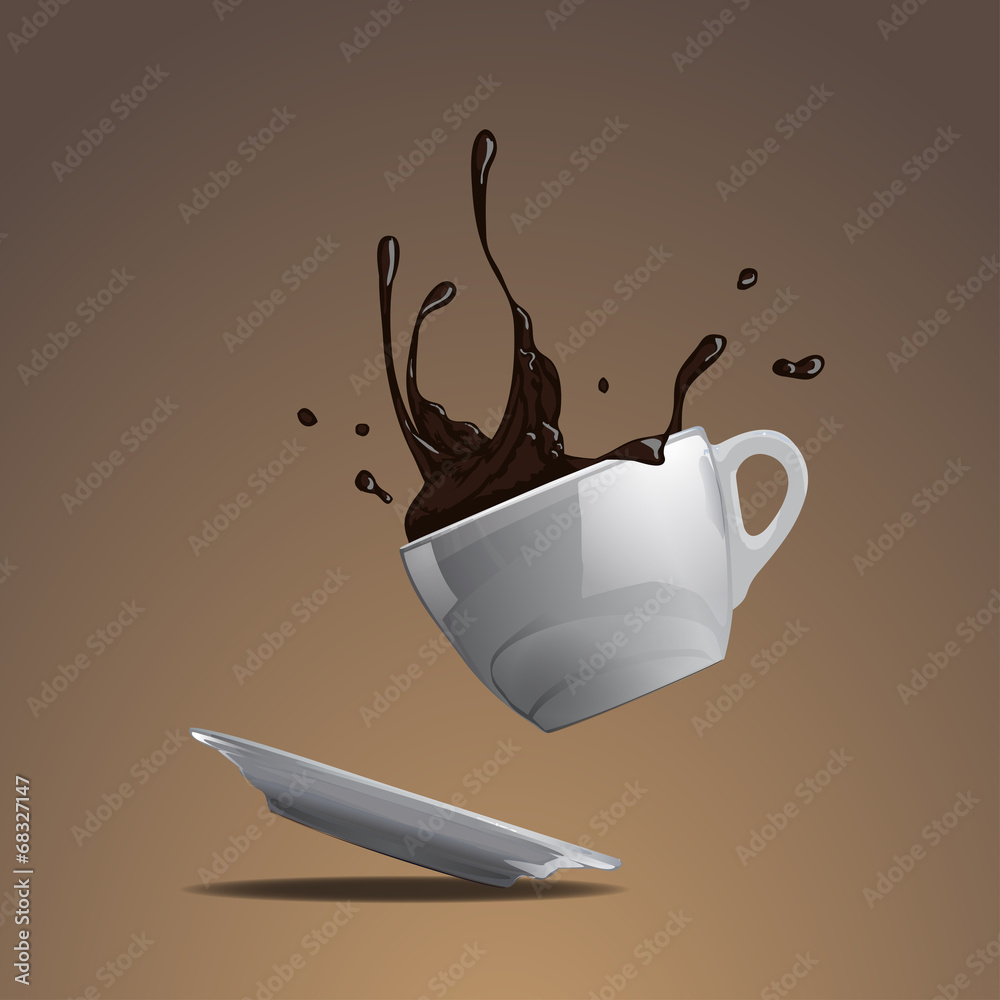 Splash of coffee in the falling cup vector