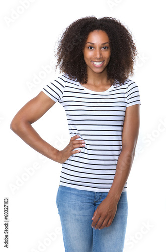 Young woman smiling with striped shirt