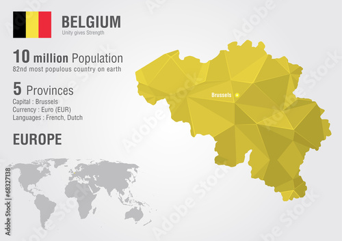 Fotografie, Obraz Belgium world map with a pixel diamond texture.