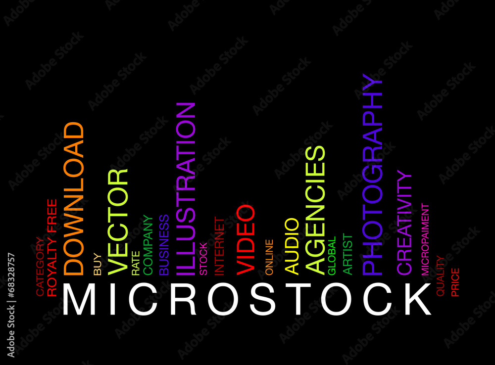 MICROSTOCK  word concept in barcode with supporting words