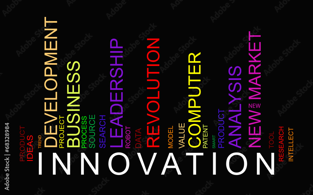 Innovation word concept in barcode with supporting words Innovation word concept in barcode with supporting words