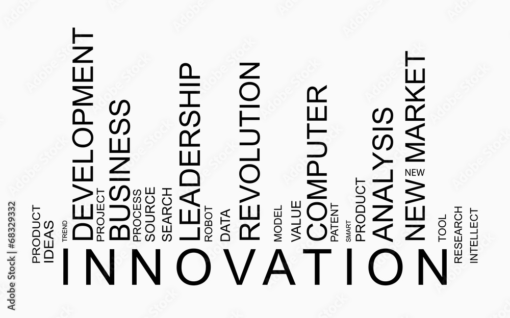 Innovation word concept in barcode with supporting words Innovation word concept in barcode with supporting words